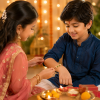 ACCESSHER Designer “BRO” Fabric Rakhi - Gift Set with Roli, Kumkum & Greeting Card