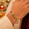 ACCESSHER Designer “BRO” Fabric Rakhi - Gift Set with Roli, Kumkum & Greeting Card