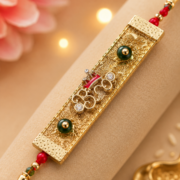 ACCESSHER Designer “BRO” Fabric Rakhi - Gift Set with Roli, Kumkum & Greeting Card