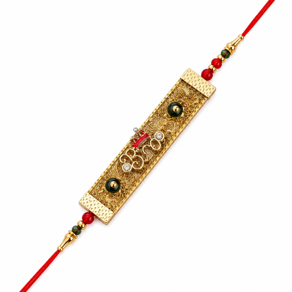 ACCESSHER Designer “BRO” Fabric Rakhi - Gift Set with Roli, Kumkum & Greeting Card