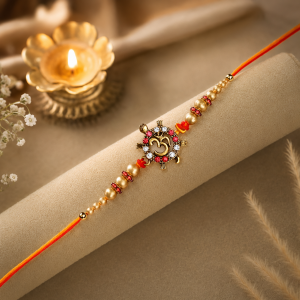 ACCESSHER Elegant OM Design Rakhi - Gift Set with Roli, Kumkum & Greeting Card