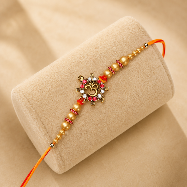 ACCESSHER Elegant OM Design Rakhi - Gift Set with Roli, Kumkum & Greeting Card