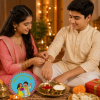 ACCESSHER Elegant OM Design Rakhi - Gift Set with Roli, Kumkum & Greeting Card