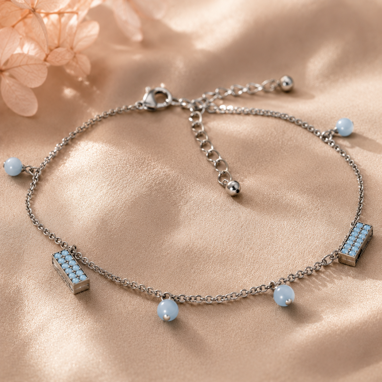 ACCESSHER Silver-Tone Beaded Anklet Set for Women & Girls | Crystal Accent Payal & Leg Chain (Pair) - Image 3
