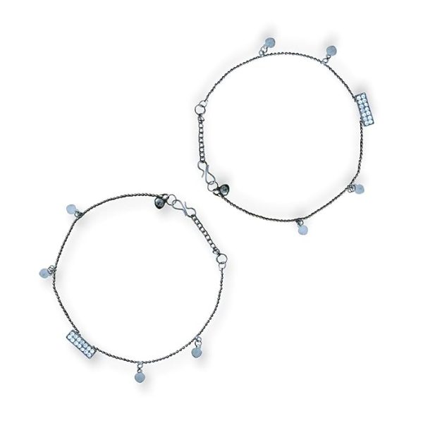 ACCESSHER Silver-Tone Beaded Anklet Set for Women & Girls | Crystal Accent Payal & Leg Chain (Pair)
