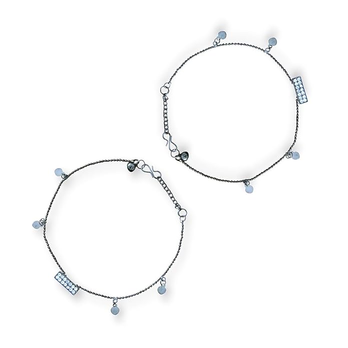 ACCESSHER Silver-Tone Beaded Anklet Set for Women & Girls | Crystal Accent Payal & Leg Chain (Pair) - Image 5