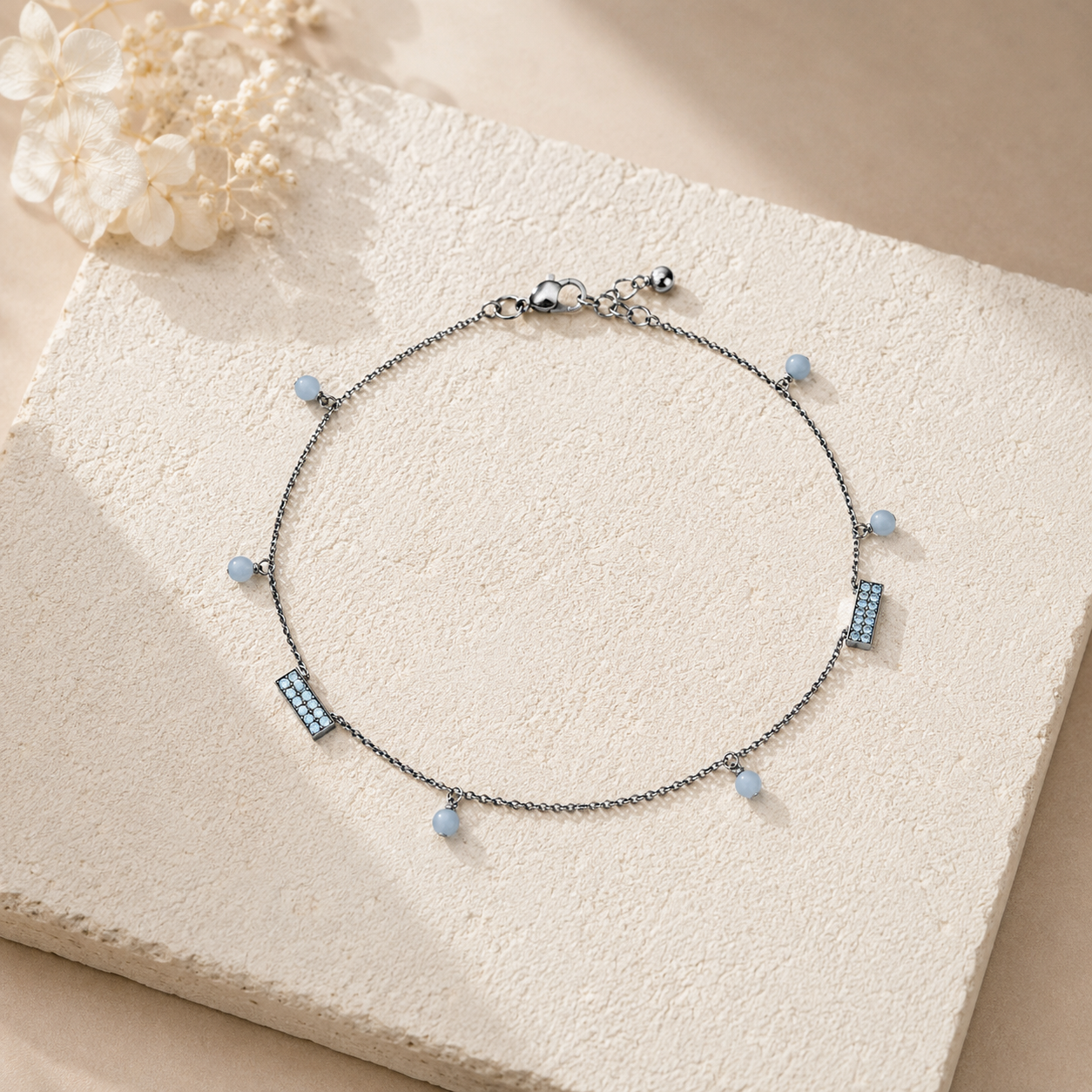 ACCESSHER Silver-Tone Beaded Anklet Set for Women & Girls | Crystal Accent Payal & Leg Chain (Pair)