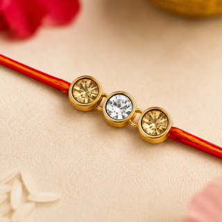 ACCESSHER Gold Plated Brass Rhinestone Rakhi - Gift Set Roli, Rice & Raksha Bandhan Card