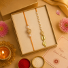 ACCESSHER Gold Plated Filigree Ball & Pearl Bhaiya Bhabhi Rakhi Set with Roli, Kumkum & Greeting Card