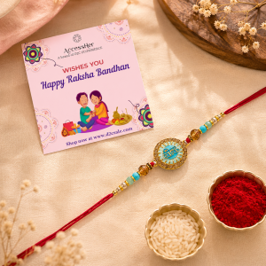 ACCESSHER Blue Meenakari “VEERA” Rakhi - Gift Set with Roli, Kumkum & Greeting Card