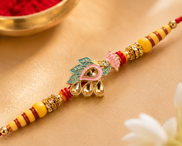 ACCESSHER Multicolour Peacock Design Enamel Rakhi for Raksha Bandhan