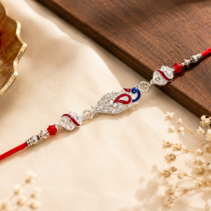 ACCESSHER Delicate Silver Toned Peacock Design Enamel Rakhi for Brother