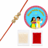 ACCESSHER Gold Plated Meenakari Pearl Rakhi - Gift Set with Roli, Kumkum & Greeting Card