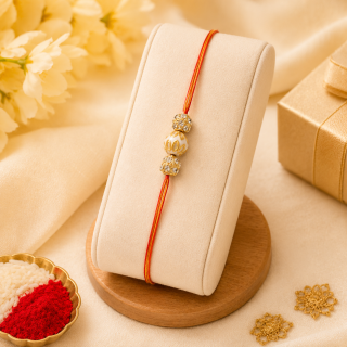 ACCESSHER Gold Plated Meenakari Pearl Rakhi - Gift Set with Roli, Kumkum & Greeting Card
