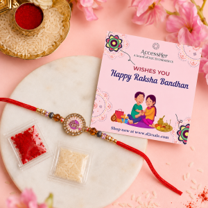 ACCESSHER Purple Meenakari “VEERA” Rakhi for Brother with Roli, Kumkum & Greeting Card