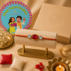 ACCESSHER Red Ruby Kundan Rakhi Set with Rhinestone Detailing - Gift Set with Roli, Kumkum & Greeting Card (Pack of 6)