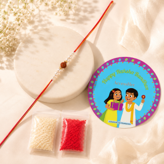 ACCESSHER Men’s Rudraksh Rakhi with Pearl Detailing - Gift Set with Roli, Kumkum & Greeting Card