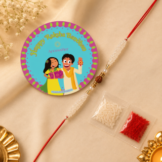 ACCESSHER Men’s Sacred Rudraksh Rakhi with Pearl Detailing - Gift Set with Roli, Rice & Greeting Card