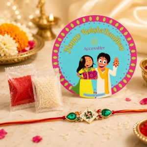 ACCESSHER Swastik Meenakari Rakhi - Gift Set with Roli, Kumkum & Greeting Card