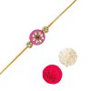 ACCESSHER Gold Plated Pink Beaded Rakhi - Gift Set with Roli, Kumkum & Greeting Card (Pack of 3)