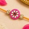 ACCESSHER Gold Plated Pink Beaded Rakhi - Gift Set with Roli, Kumkum & Greeting Card (Pack of 3)