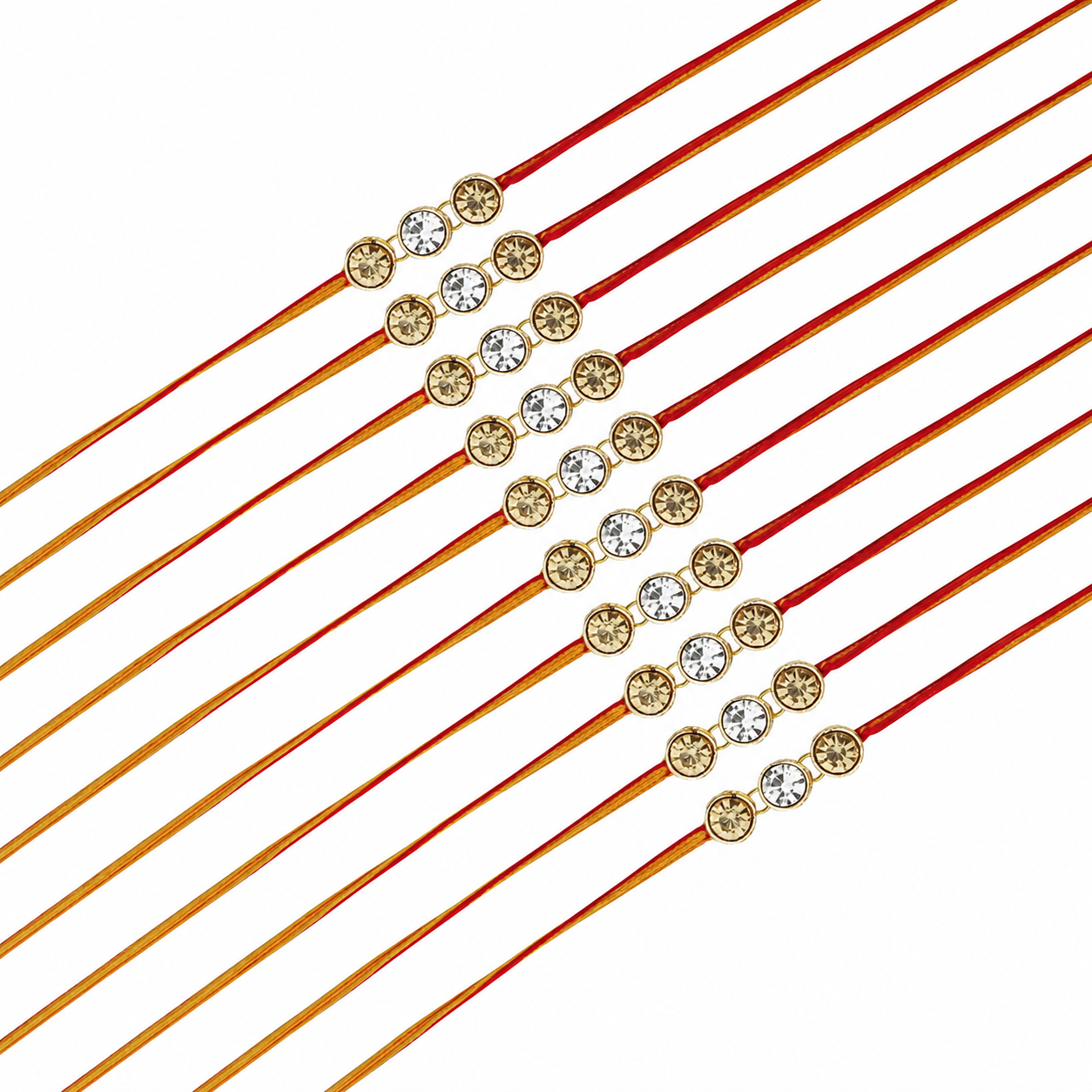 ACCESSHER Gold Plated Rhinestone Rakhi Set with Roli, Kumkum & Raksha Bandhan Greeting Card (Pack of 10) - Image 5