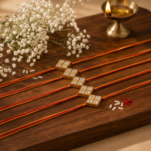 ACCESSHER Gold Plated Rhinestone Rakhi Set with Roli, Kumkum & Greeting Card (Pack of 5)