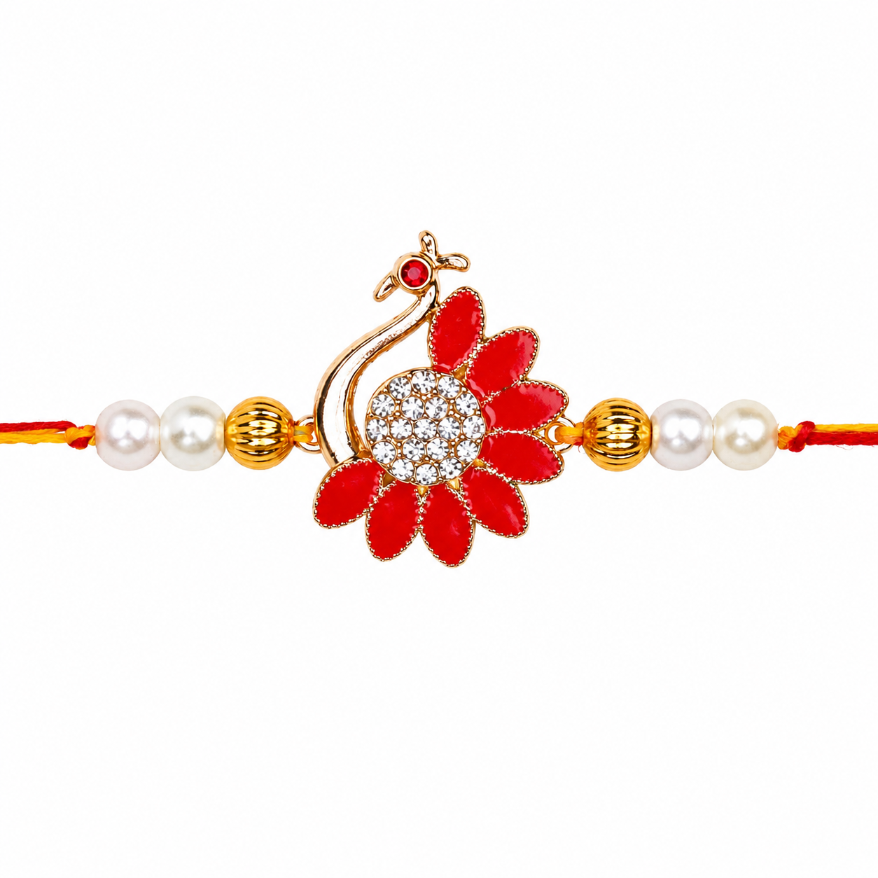 ACCESSHER Gold Plated Peacock Rakhi with Semi-Precious Enamel Detailing - Gift Set with Roli, Kumkum & Greeting Card - Image 5