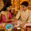 ACCESSHER Meenakari Elephant Design Rakhi - Gift Set with Roli, Kumkum & Greeting Card
