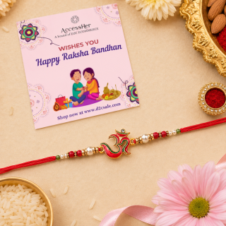 ACCESSHER Embedded Meenakari OM Rakhi - Gift Set with Roli, Kumkum & Greeting Card