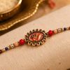 ACCESSHER Meenakari Peacock Design Rakhi - Gift Set with Roli, Kumkum & Greeting Card