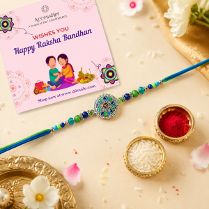 ACCESSHER Delicate Meenakari Rakhi - Gift Set with Roli, Kumkum & Greeting Card