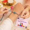 ACCESSHER Mint Green Meenakari Rakhi - Gift Set with Roli, Kumkum & Raksha Bandhan Greeting Card