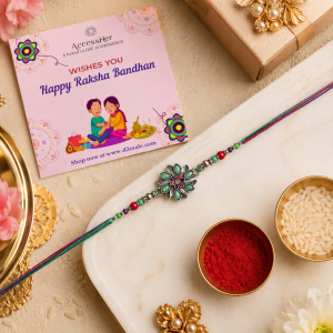 ACCESSHER Mens Traditional Mint Green Meenakari_Enamel Work Delicate Rakhi for Beloved Brother_Gifting with Roli Kumkum Packets & Happy Rakshabandhan Card 4 ACCESSHER Mint Green Meenakari Rakhi - Gift Set with Roli, Kumkum & Raksha Bandhan Greeting Card