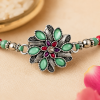 ACCESSHER Mint Green Meenakari Rakhi - Gift Set with Roli, Kumkum & Raksha Bandhan Greeting Card