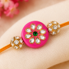 ACCESSHER Pink Enamel Kundan Rakhi with Rhinestone Detailing - Gift Set with Roli, Kumkum & Raksha Bandhan Greeting Card