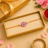 ACCESSHER Pink Enamel Kundan Rakhi with Rhinestone Detailing - Gift Set with Roli, Kumkum & Raksha Bandhan Greeting Card