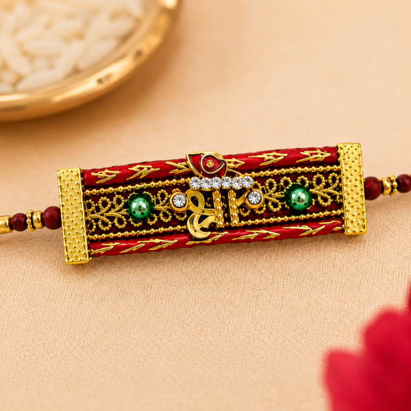 ACCESSHER Red Ganesha Lace Rakhi for Brother with Roli, Kumkum & Raksha Bandhan Greeting Card