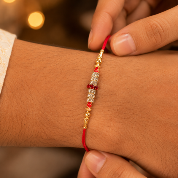 ACCESSHER Rhinestone Studded Delicate Rakhi - Gift Set with Roli, Kumkum & Greeting Card (Pack of 6)
