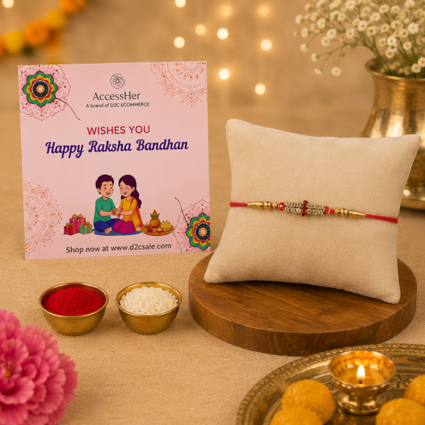 ACCESSHER Rhinestone Studded Delicate Rakhi - Gift Set with Roli, Kumkum & Greeting Card (Pack of 6)