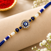 ACCESSHER Mens Traditional Semi Precious Stones Studded Evill Eye Rakhi Beloved Brother & Gifting with Roli Kumkum Packets & Happy Rakshabandhan Card 1 ACCESSHER Evil Eye Rakhi with Semi-Precious Stone Detailing - Gift Set with Roli, Kumkum & Greeting Card