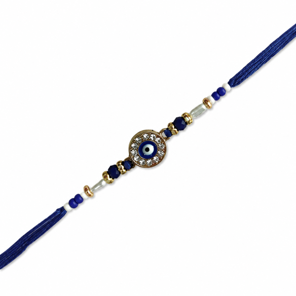 ACCESSHER Mens Traditional Semi Precious Stones Studded Evill Eye Rakhi Beloved Brother & Gifting with Roli Kumkum Packets & Happy Rakshabandhan Card 2 ACCESSHER Evil Eye Rakhi with Semi-Precious Stone Detailing - Gift Set with Roli, Kumkum & Greeting Card