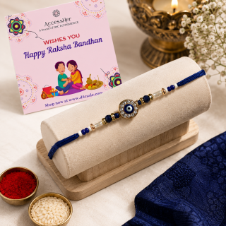 ACCESSHER Evil Eye Rakhi with Semi-Precious Stone Detailing - Gift Set with Roli, Kumkum & Greeting Card