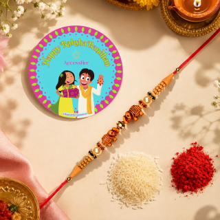 ACCESSHER Elephant Design Beaded Rakhi for Kids & Brother - Gift Set with Roli, Rice & Greeting Card