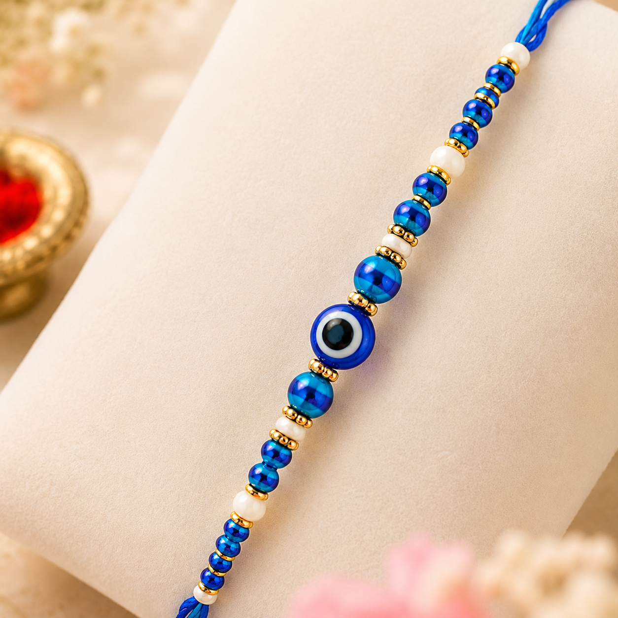 ACCESSHER Quirky Evil Eye Blue Rakhi - Roli, Kumkum & Raksha Bandhan Greeting Card - Image 2