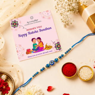 ACCESSHER Quirky Evil Eye Blue Rakhi - Roli, Kumkum & Raksha Bandhan Greeting Card