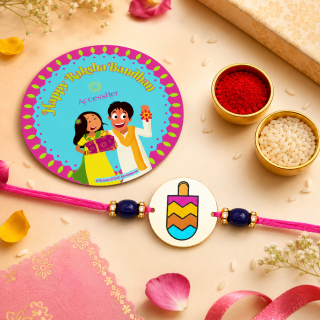 ACCESSHER Candy Design Kids Rakhi with Metallic Soft Edges - Gift Set with Roli, Kumkum & Greeting Card