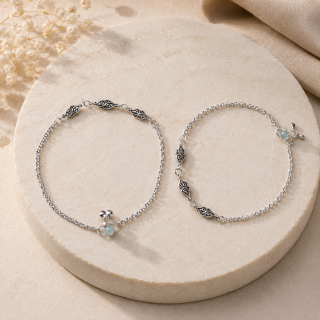 ACCESSHER Silver Plated Oxidised Leaf Design Anklet Set - Ghungroos for Women & Girls