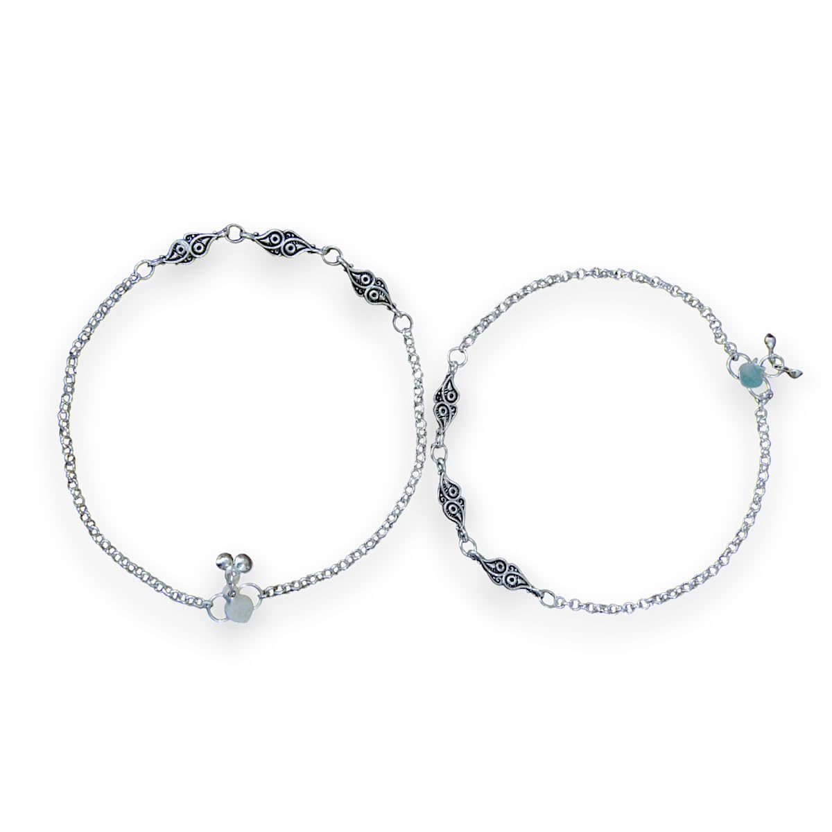 ACCESSHER Silver Plated Oxidised Leaf Design Anklet Set - Ghungroos for Women & Girls - Image 5