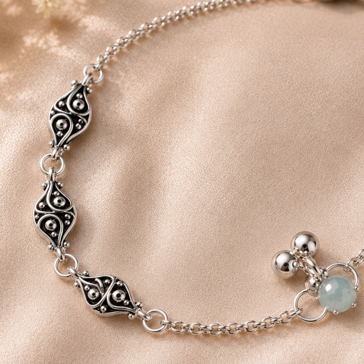 ACCESSHER Silver Plated Oxidised Leaf Design Anklet Set - Ghungroos for Women & Girls - Image 3
